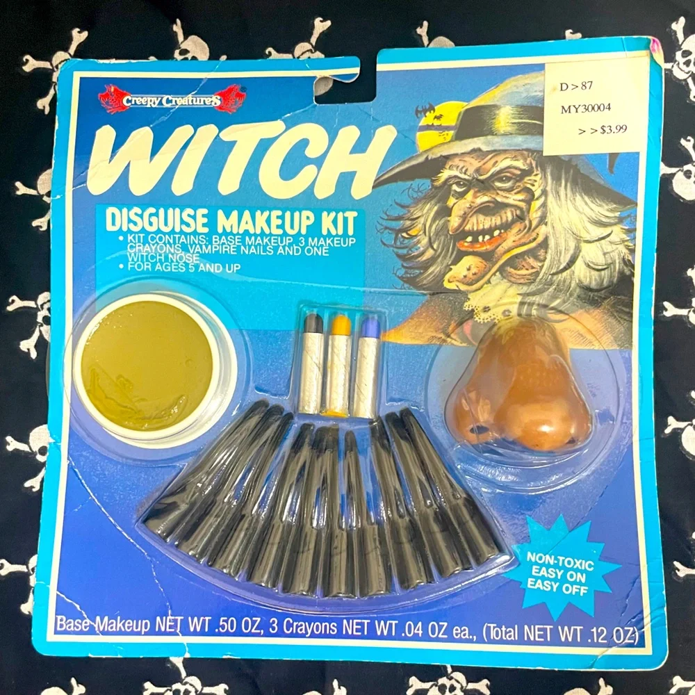 Vintage 80s Halloween Costume Accessories Jason Hockey Mask+Witch Make-Up Bundle